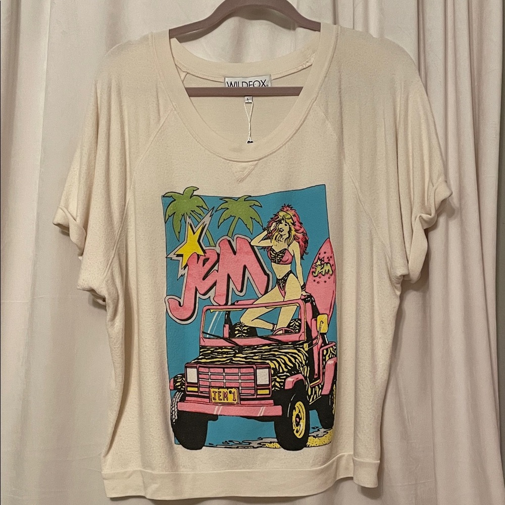 Wildfox Cream Sweatshirt Tee with Jem and Jeep Graphic